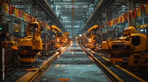 Wallpaper Mural Industrial Assembly Line with Automated Machinery and Conveyor Belt Torontodigital.ca