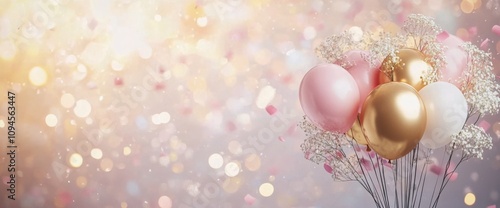 Colorful balloons with confetti create a festive atmosphere for a celebration...