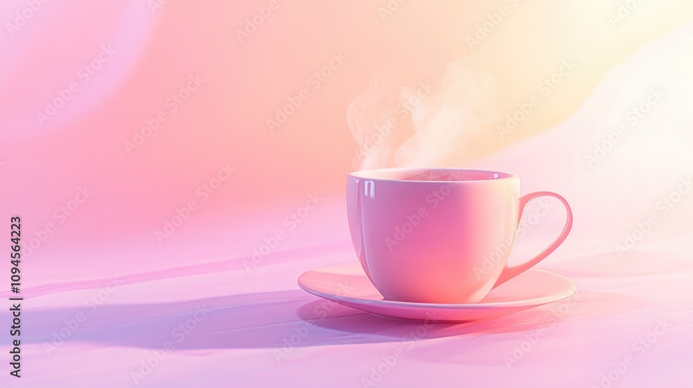 Steam rising from a pastel pink coffee cup on a soft-colored background, evoking inspiration and creativity during a serene breakfast break. Steam rising from a pastel pink coffee cup on a soft-colored background, evoking inspiration and creativity during a serene breakfast break.
