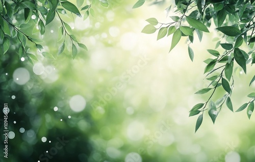 Leaves glisten in soft sunlight with blurred background creating a tranquil a...