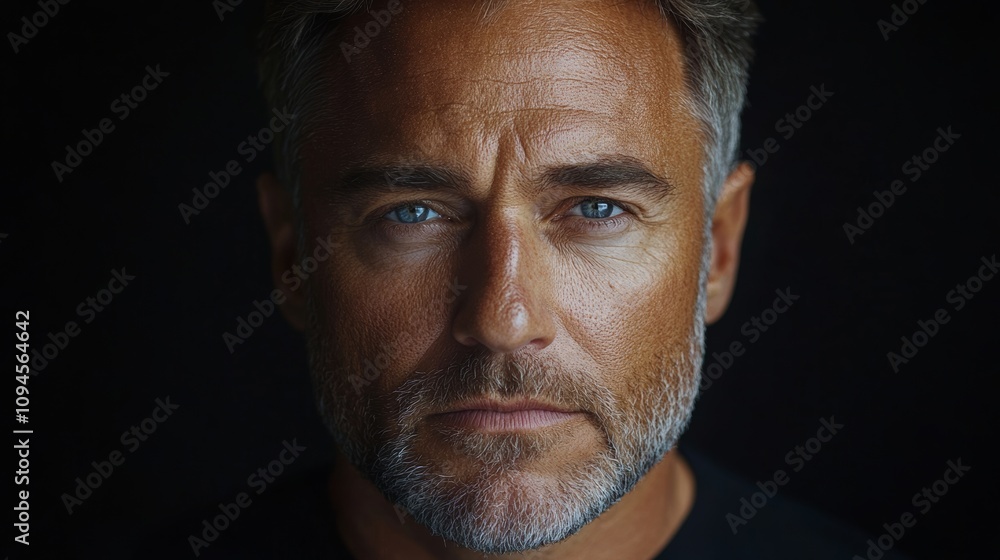 Man with a beard and glasses is looking at the camera. He has a serious expression on his face