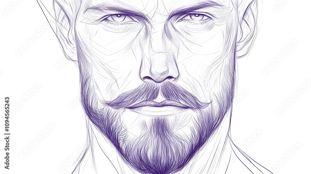 31. A sketch of a human face structure with focus on facial hair and contours, on a white background 31. A sketch of a human face structure with focus on facial hair and contours, on a white background