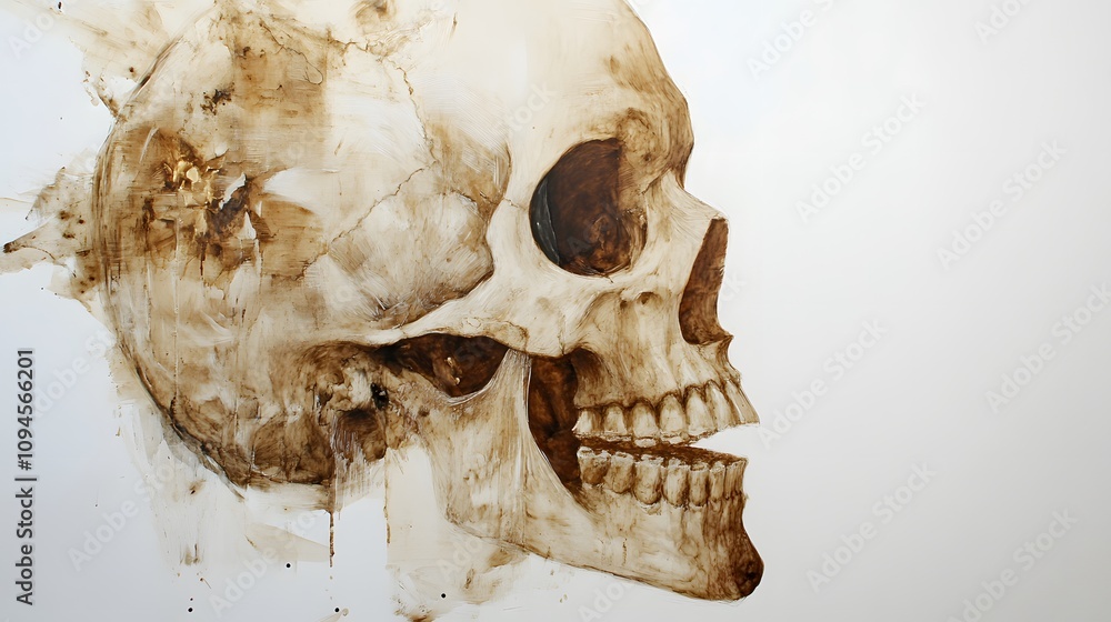 39. A layered view of a human skull, emphasizing the cranium and facial bones, on a white background 39. A layered view of a human skull, emphasizing the cranium and facial bones, on a white background