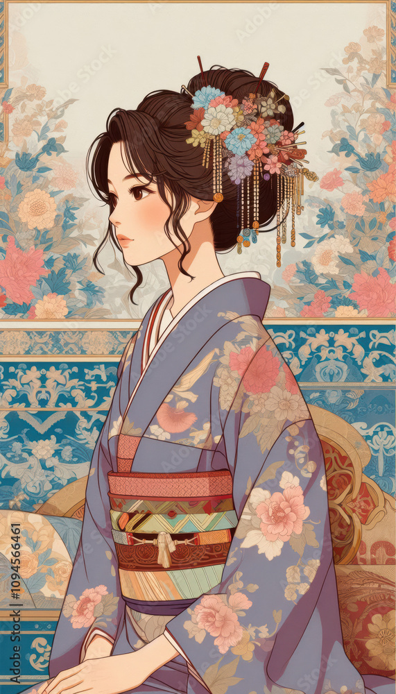 着物の女性／イラスト