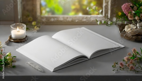 Realistic D Rendering of A and A Magazine Brochure Blank Mockup â€“ High-Quality White Pages Design for Professional Layouts, Printing Concepts, and Minimalist Presentations photo