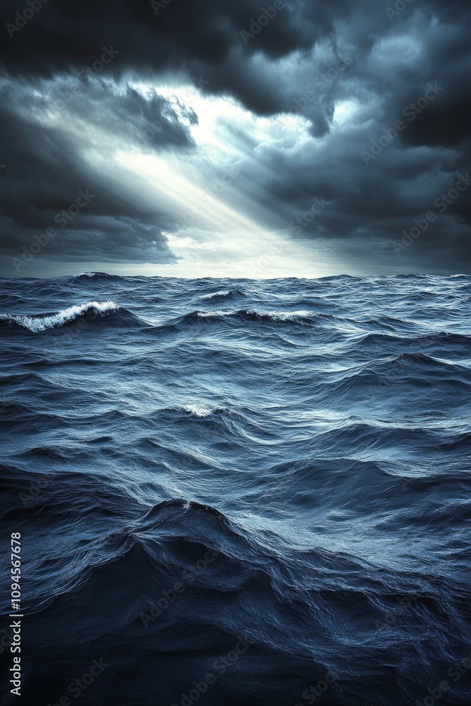 Dark clouds loom over choppy ocean waters during an intense stormy afternoon Dark clouds loom over choppy ocean waters during an intense stormy afternoon