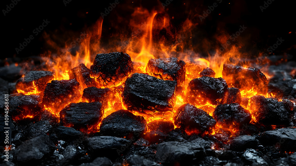 Glowing Embers with Flames - Realistic Image Glowing Embers with Flames - Realistic Image