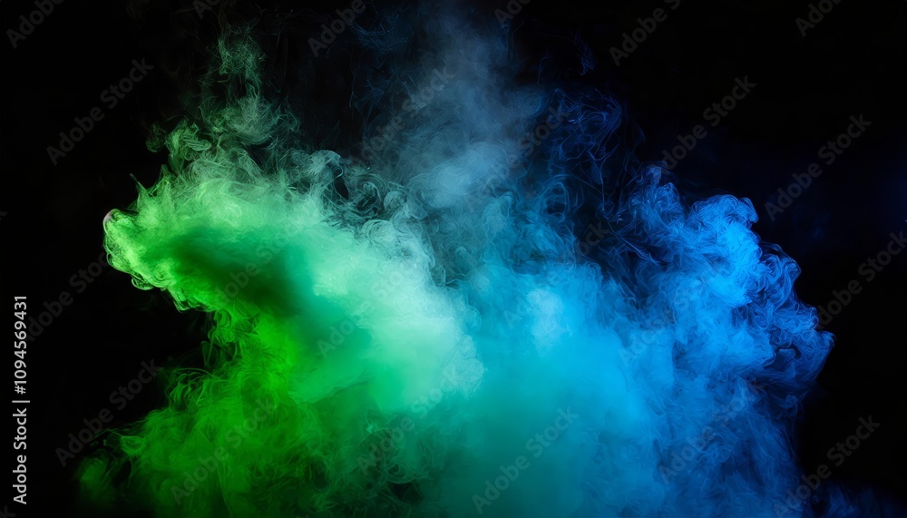 Ethereal Abstract Backdrop of Vibrant Green and Blue Smoke Floating Elegantly on a Dark Black Background, Exuding a Soft, Mystical Atmosphere and Dreamlike Quality for Creative Visuals Ethereal Abstract Backdrop of Vibrant Green and Blue Smoke Floating Elegantly on a Dark Black Background, Exuding a Soft, Mystical Atmosphere and Dreamlike Quality for Creative Visuals