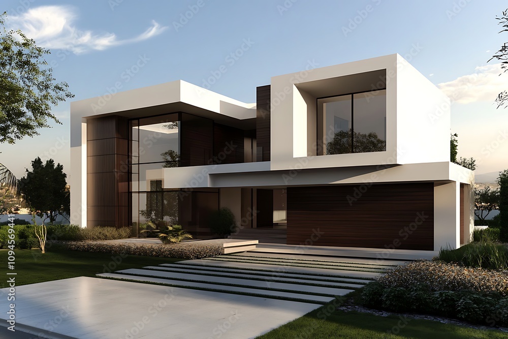 Modern White House Architectural Design with Dark Accents Modern White House Architectural Design with Dark Accents