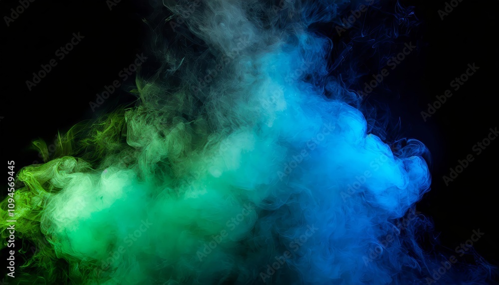 Ethereal Abstract Backdrop: Swirling Cloud of Green and Blue Smoke on Black Background, Capturing a Soft, Mysterious Ambiance Perfect for Design, Art, and Creative Inspirations Ethereal Abstract Backdrop: Swirling Cloud of Green and Blue Smoke on Black Background, Capturing a Soft, Mysterious Ambiance Perfect for Design, Art, and Creative Inspirations