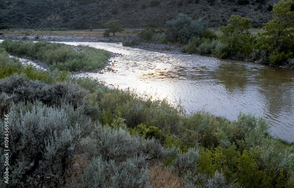Rio Grande river. Bridge near Taos over the Colorado river. New Mexico USA. Slide reproduction from 1984. Rio Grande river. Bridge near Taos over the Colorado river. New Mexico USA. Slide reproduction from 1984.