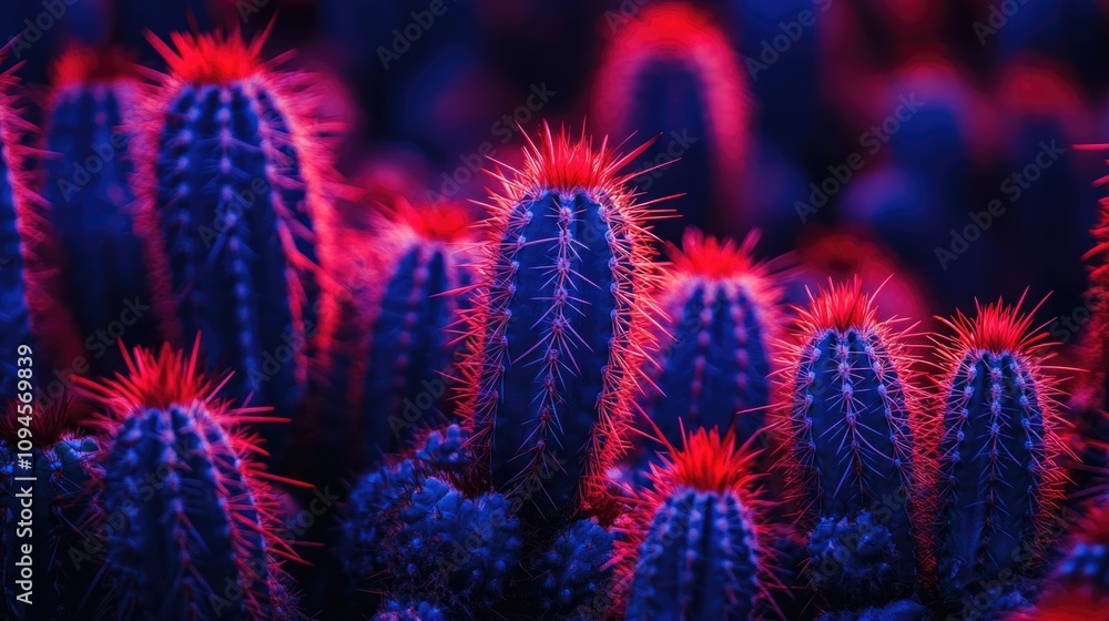 Close-Up Image of Vibrantly Colored Cactus Spikes with Warm Tones and Striking Red Accents Against a Dark Background Close-Up Image of Vibrantly Colored Cactus Spikes with Warm Tones and Striking Red Accents Against a Dark Background