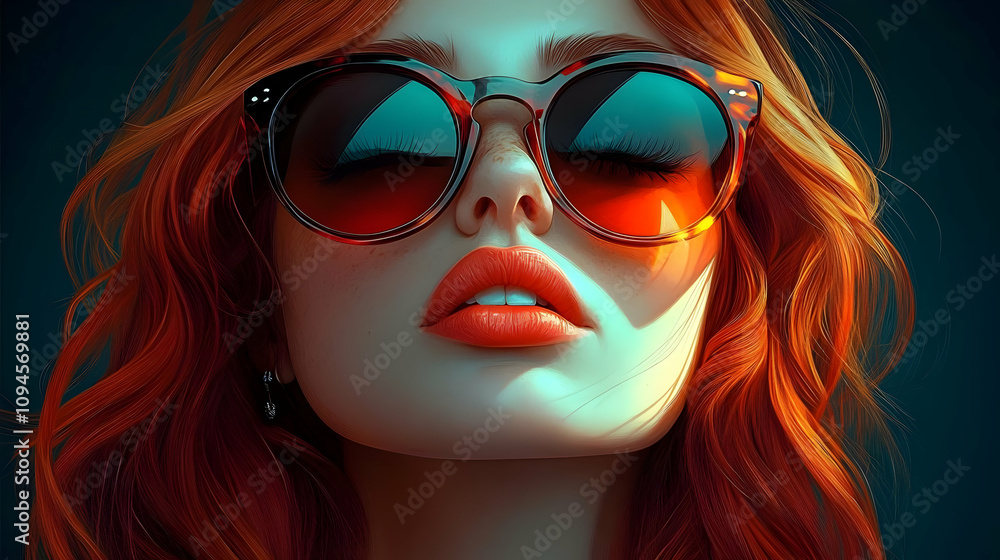 Woman with Red Hair Wearing Sunglasses Illustration Woman with Red Hair Wearing Sunglasses Illustration