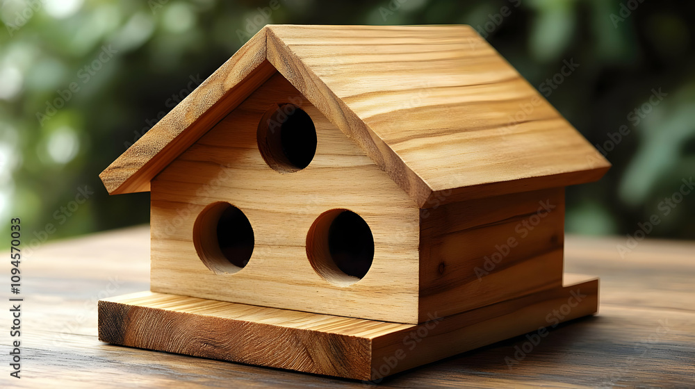 Wooden Birdhouse with Three Holes - Illustration Wooden Birdhouse with Three Holes - Illustration