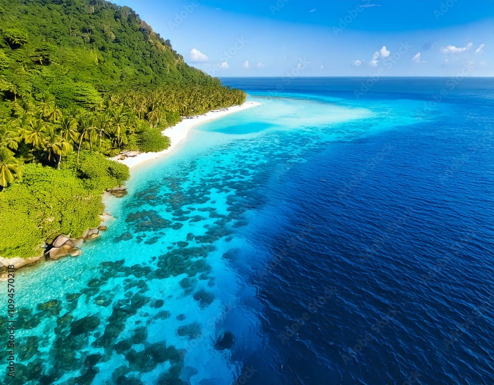 Mer tropicale avec eau bleue claire (vue aérienne) Mer tropicale avec eau bleue claire (vue aérienne)