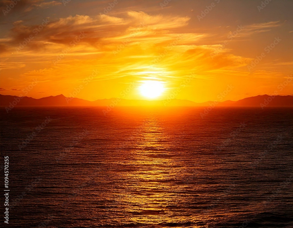 Fototapeta premium Coucher de soleil doré avec horizon marin