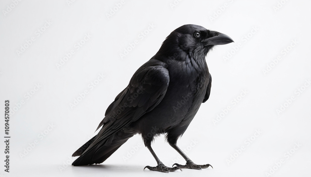 Black Crow on White Background – Minimalist Bird Photography. Black Crow on White Background – Minimalist Bird Photography.
