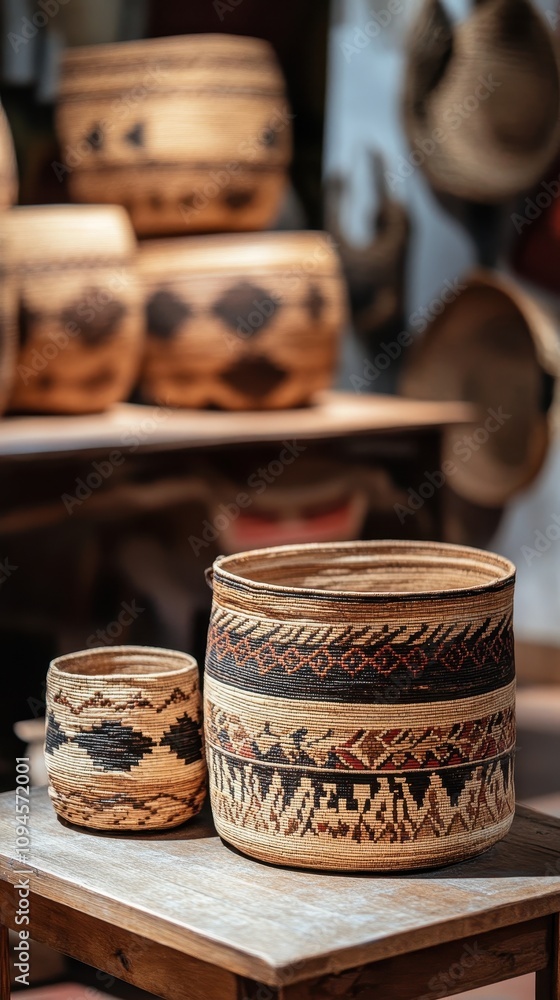 Traditional Native American woven baskets showcase intricate designs with similar crafts Traditional Native American woven baskets showcase intricate designs with similar crafts