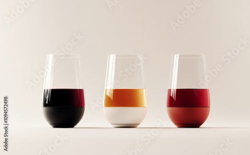 Modern wine glasses arranged elegantly on a neutral background highlighting t...