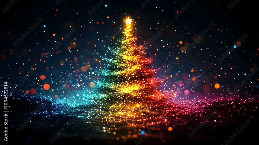 Naklejka premium Sparkling Rainbow Christmas Tree Illustration