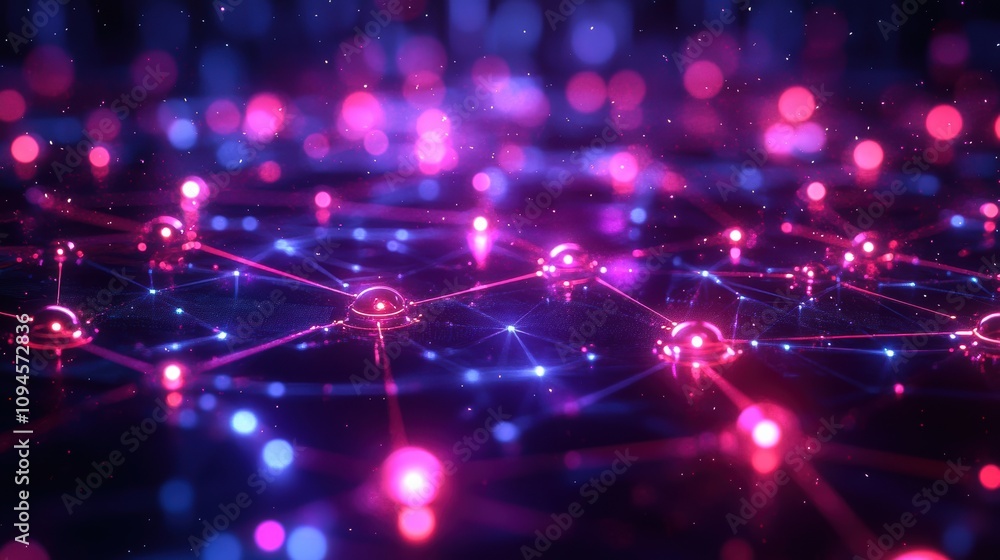 Fototapeta premium Futuristic 5g network hub with glowing nodes and cityscape