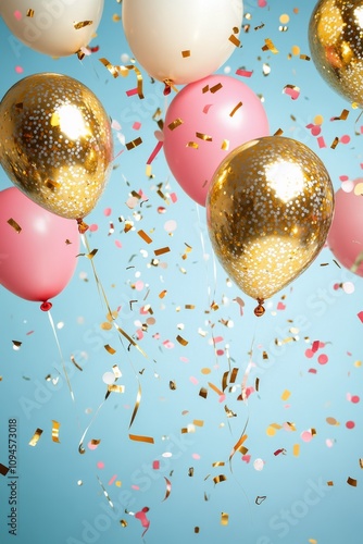 Celebration with colorful balloons and confetti at a joyful event