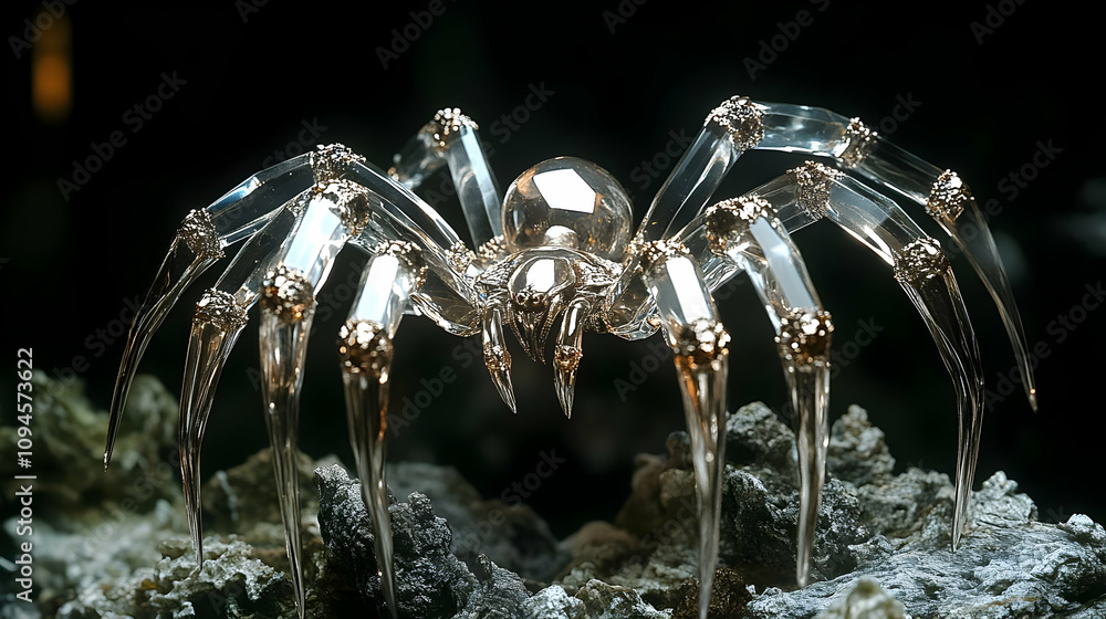 Glass Spider Sculpture on Rock Glass Spider Sculpture on Rock