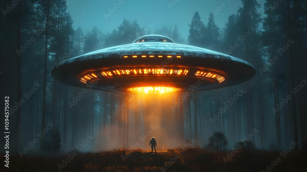 UFO Over Forest - Digital Illustration UFO Over Forest - Digital Illustration