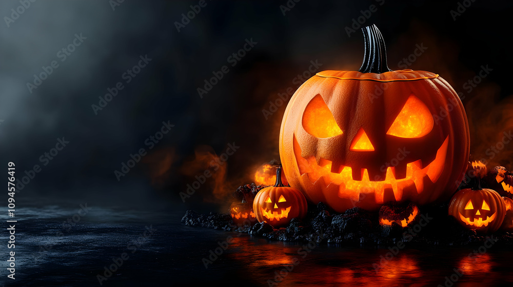 Spooky Halloween Jack-o'-Lanterns 3D Render Spooky Halloween Jack-o'-Lanterns 3D Render