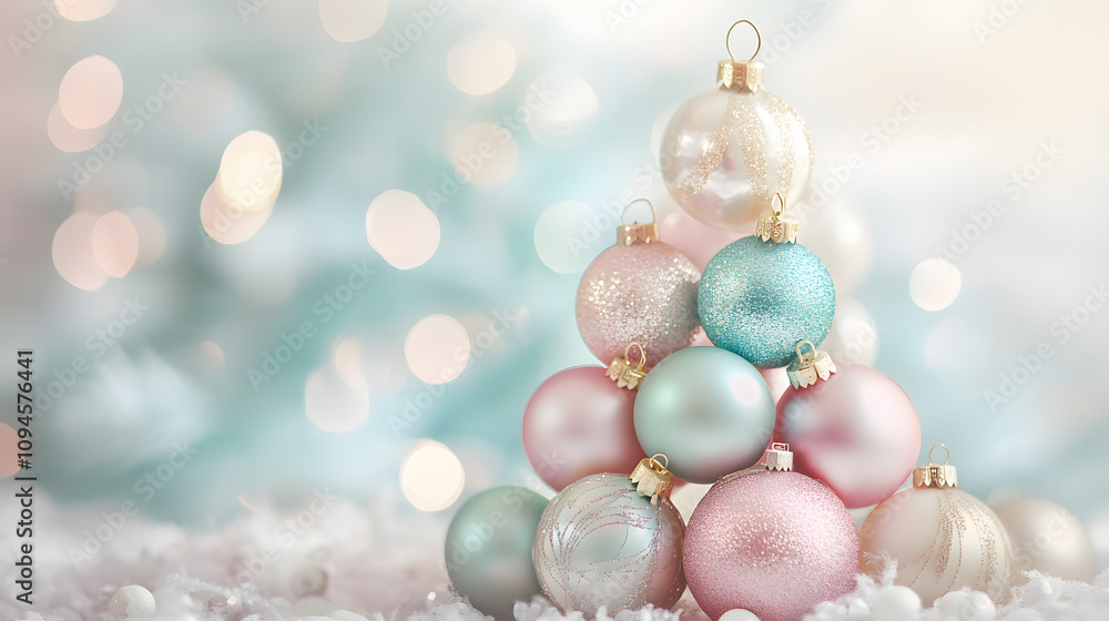 A stack of pastel-colored baubles with a vintage aesthetic. A stack of pastel-colored baubles with a vintage aesthetic.