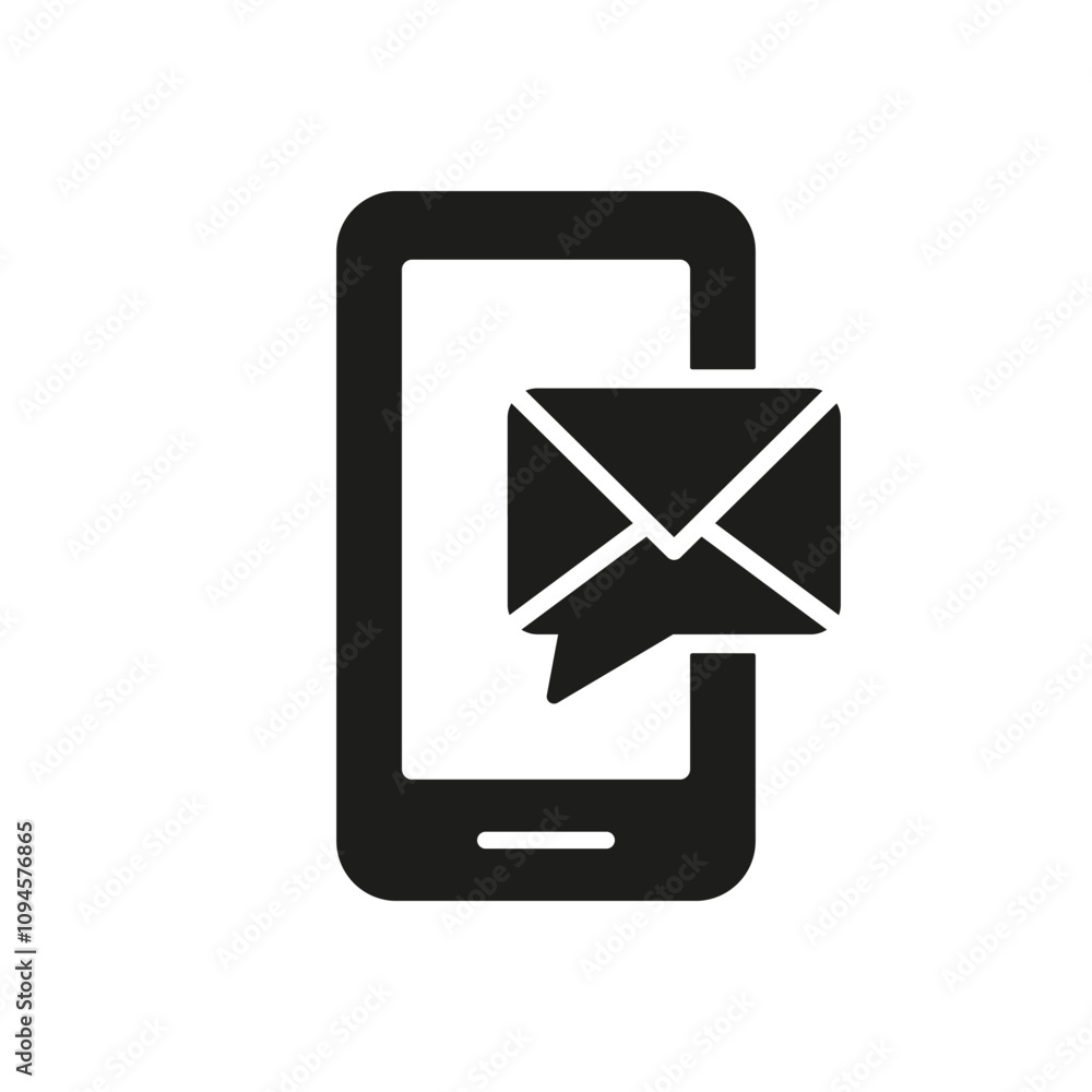 Mobile Phone with Email Message Silhouette Icon, Communication and Support. Smartphone with Email Notification for Customer Service Glyph Symbol. Isolated Vector Illustration Mobile Phone with Email Message Silhouette Icon, Communication and Support. Smartphone with Email Notification for Customer Service Glyph Symbol. Isolated Vector Illustration