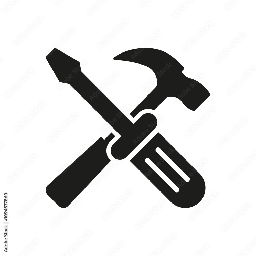 Screwdriver and Hammer Silhouette Icon for Construction and Repair Service. Maintenance Tool for Technical Support Glyph Symbol. Isolated Vector Illustration Screwdriver and Hammer Silhouette Icon for Construction and Repair Service. Maintenance Tool for Technical Support Glyph Symbol. Isolated Vector Illustration