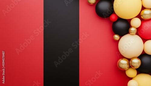Colorful arrangement of spheres with black and red background for festive cel...