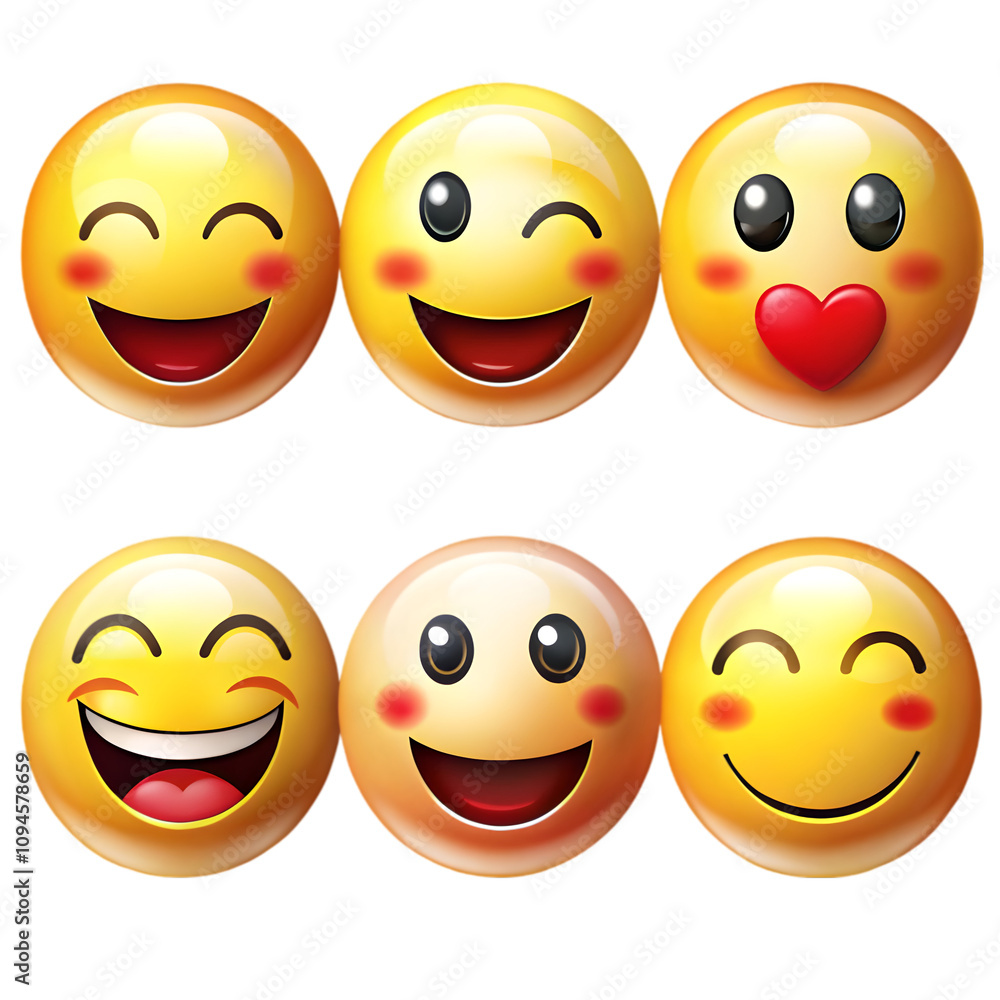 set of smileys with faces on transparent background set of smileys with faces on transparent background