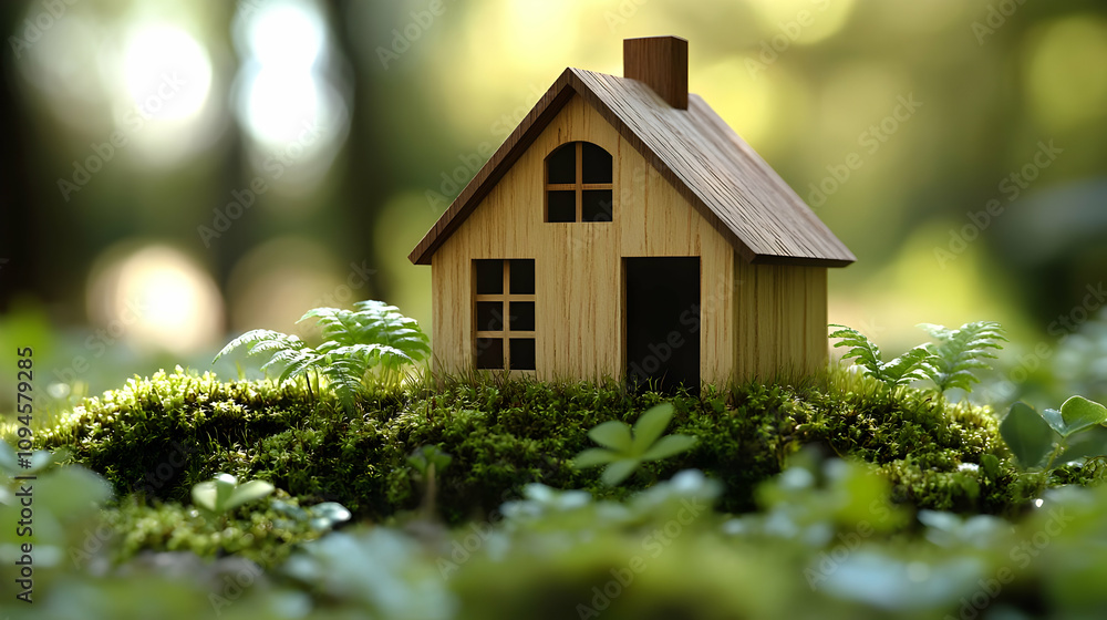 Wooden House on Mossy Ground Illustration Wooden House on Mossy Ground Illustration