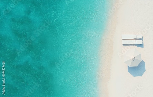 Relaxation at a tropical beach with straw umbrellas and calm turquoise waters
