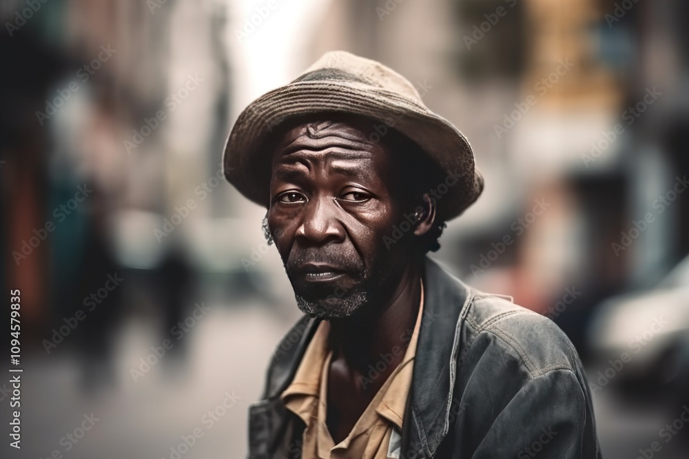 Poor beggar homeless man on a city street. The social problem of hunger and unemployment. AI generated. Poor beggar homeless man on a city street. The social problem of hunger and unemployment. AI generated.