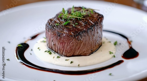 Chef showcasing a gourmet dish in a modern restaurant setting during dinner s...