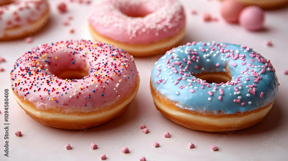 Pink and Blue Glazed Donuts with Sprinkles - Illustration Pink and Blue Glazed Donuts with Sprinkles - Illustration