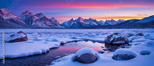 Fototapeta Naklejka Na Ścianę i Meble -  A winter landscape blanketed in snow, creating a picturesque setting for Christmas festivities.