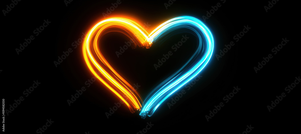Heart-Shaped Neon Rays on Black Heart-Shaped Neon Rays on Black