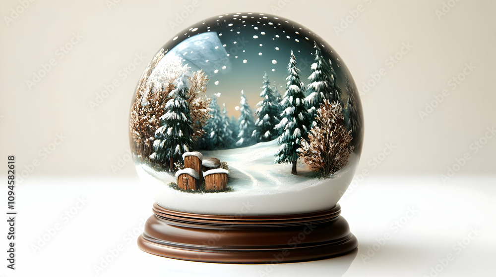 Snow Globe Illustration with Snowy Forest Scene Snow Globe Illustration with Snowy Forest Scene