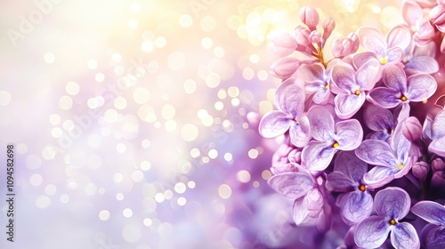 Lilac flowers in soft focus surrounded by a dreamy bokeh light backdrop, evoking a whimsical and enchanting floral ambiance