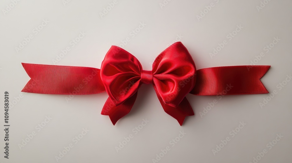 Elegant red satin ribbon and bow on a pristine white background, perfect for enhancing festive designs and celebration themes. Elegant red satin ribbon and bow on a pristine white background, perfect for enhancing festive designs and celebration themes.