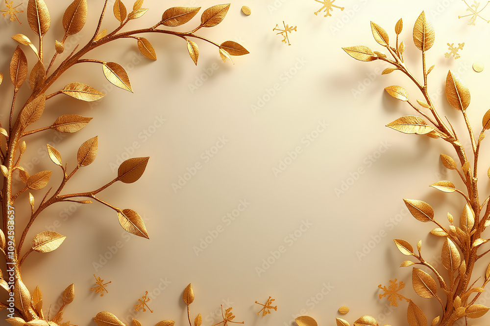 Classic 3D wallpaper of golden branches and leaves for a bedroom decoration. Classic 3D wallpaper of golden branches and leaves for a bedroom decoration.