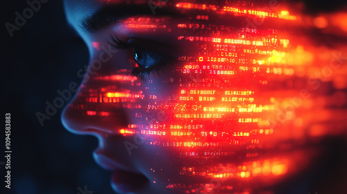 Exploring digital identity through a futuristic portrait illuminated by glowing data streams. Generative AI
