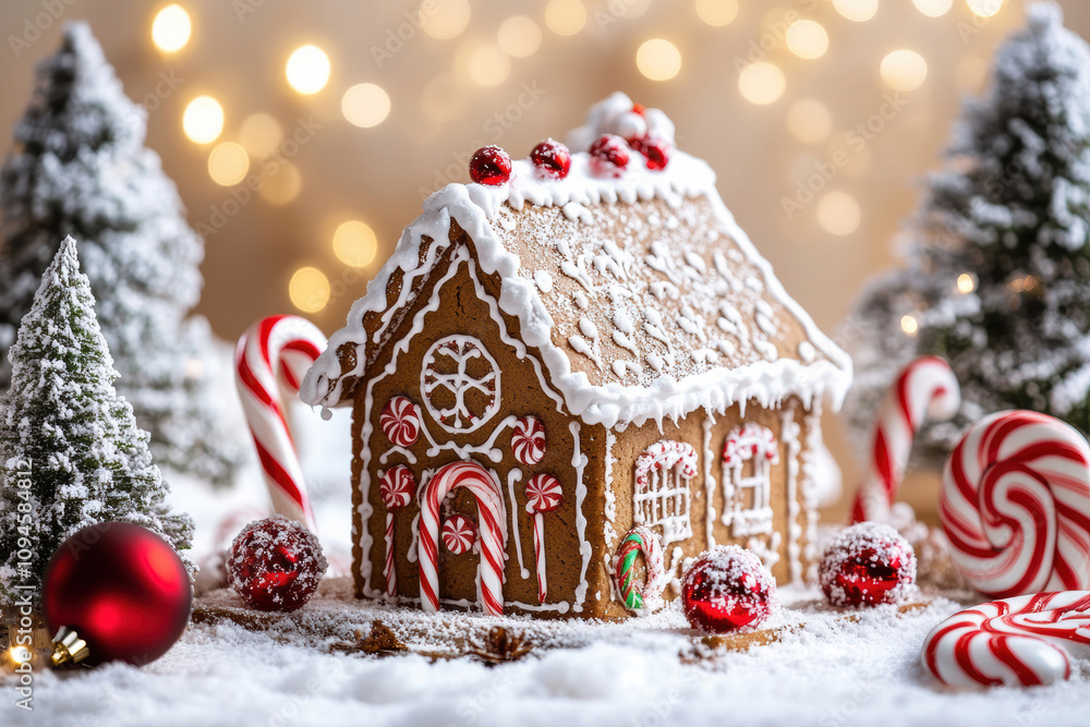 Snow-Covered Gingerbread Village with Decorations Snow-Covered Gingerbread Village with Decorations