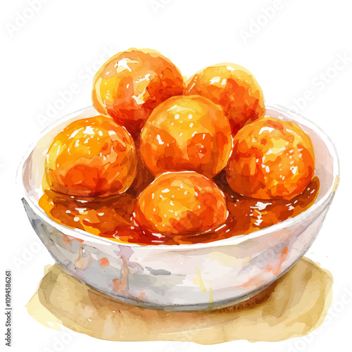 A watercolor drawing of Gulab Jamun, isolated on a white background. Gulab Jamun vector.