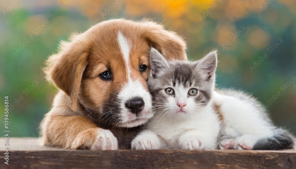 Adorable puppy and kitten snuggling together in a heartwarming embrace, showcasing the pure innocence and unconditional bond of friendship, love, and companionship in this delightful Adorable puppy and kitten snuggling together in a heartwarming embrace, showcasing the pure innocence and unconditional bond of friendship, love, and companionship in this delightful