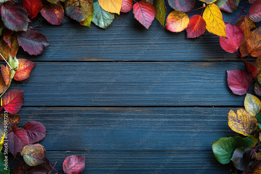 Rustic blue wood with fall foliage Rustic blue wood with fall foliage